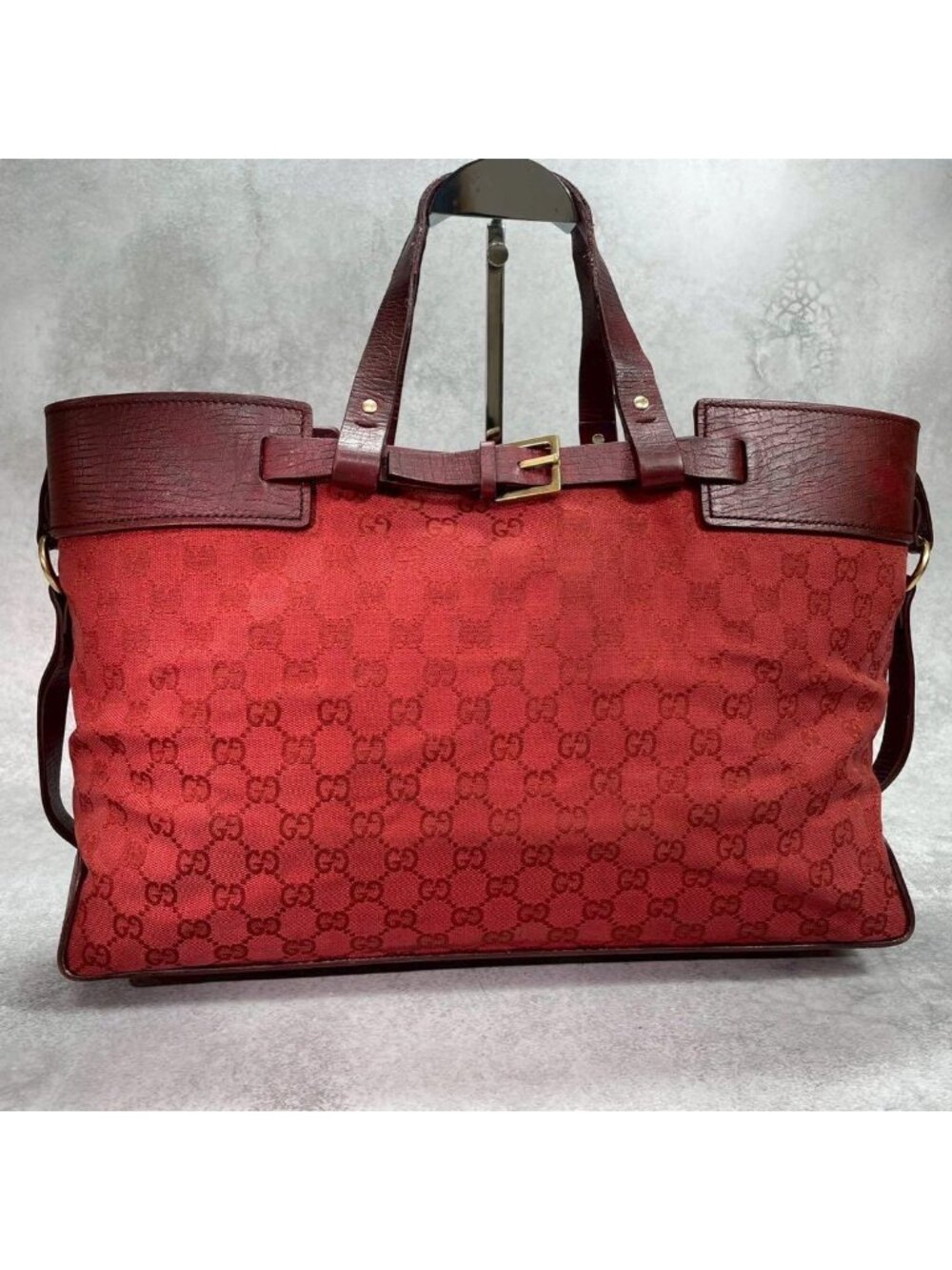 Gucci GG Tote Hand Red Leather Logo - Picture 3 of 10